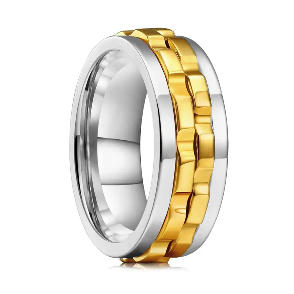Anillo de hombre de acero inoxidable y titanio con engranaje giratorio de doble cara y reducción de presión, superventas transfronterizo en Europa y América, que no se desvanece.