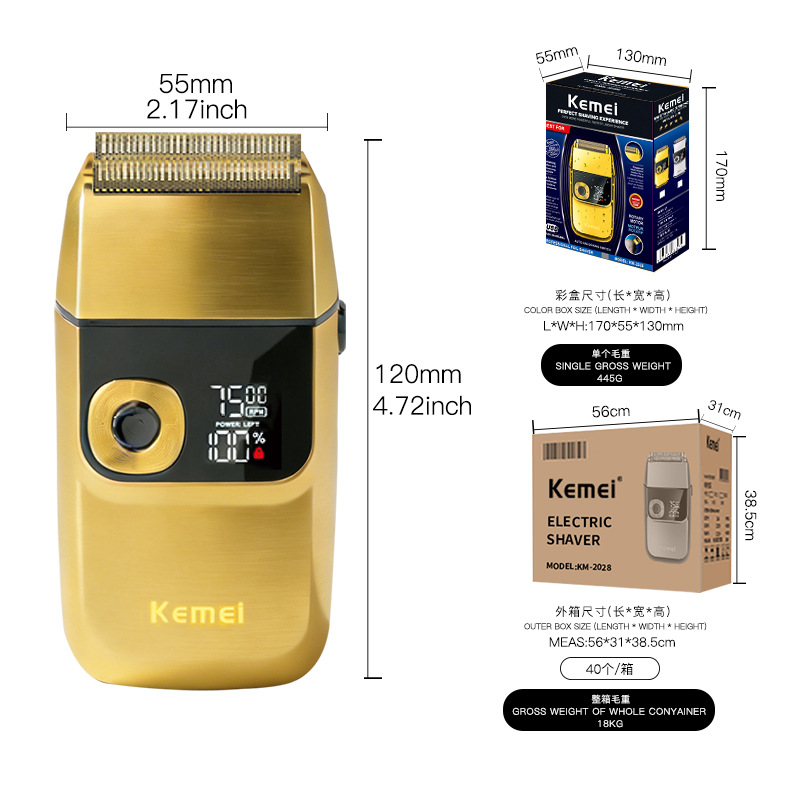Afeitadora Kemei KM-2028, afeitadora eléctrica de metal recargable y lavable para todo el cuerpo, para recortar patillas y barba, tamaño pequeño.