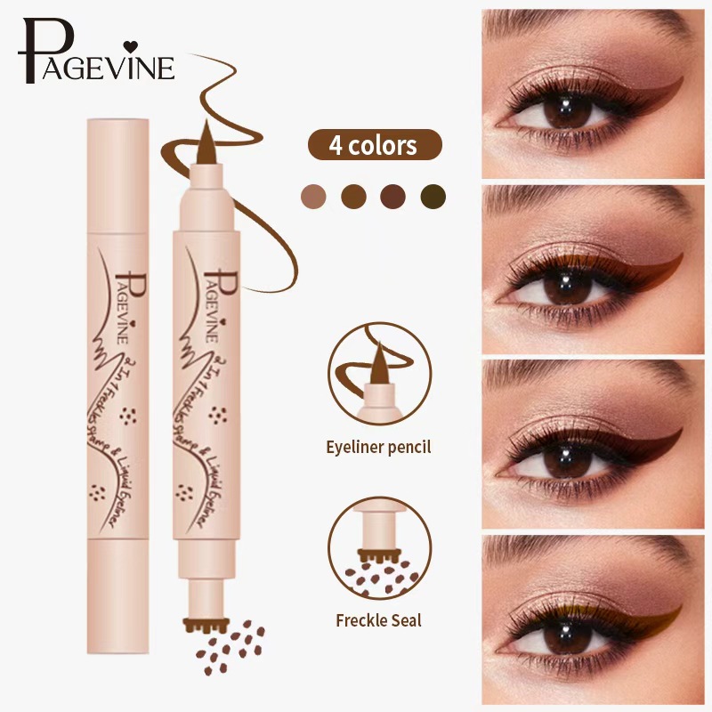 Pen de doble cabeza de sello de pecas de color natural, rápido secado impermeable, fácil de colorear, pen de punto de color, pen de delineador de ojos impermeable, sin manchas