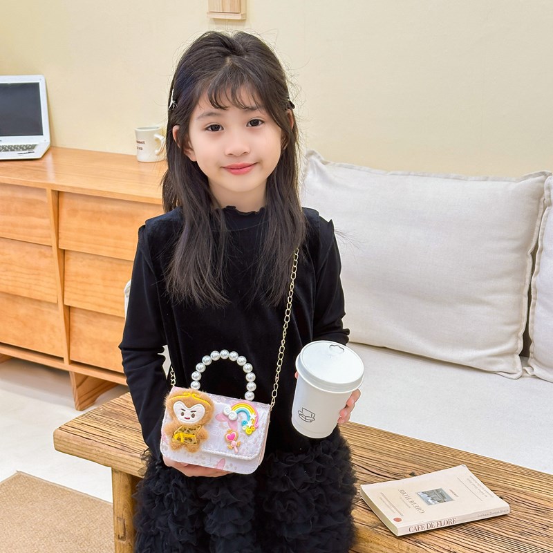Caricatura lindo mono niña bolso de hombro dulce flor perla bolso de mano nuevo comercio exterior bolso de cadena infantil