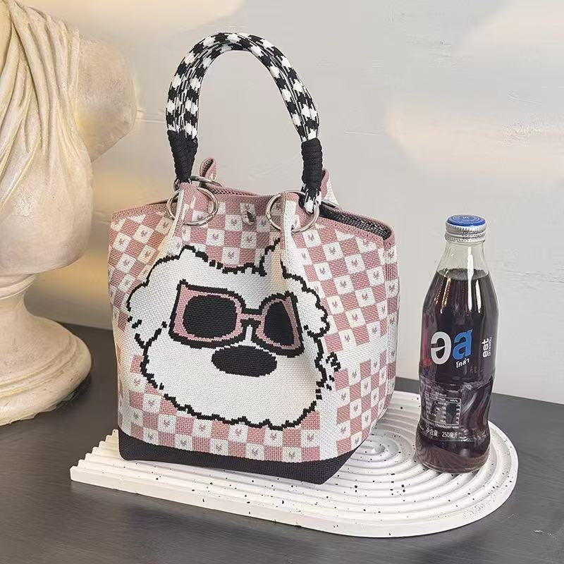 Bolsa de punto bolsas de dibujos animados para mujeres lindas bolsas de regalo de mano bolsas de bocadillos prácticas versátiles bolsas de cubo baratas gran capacidad