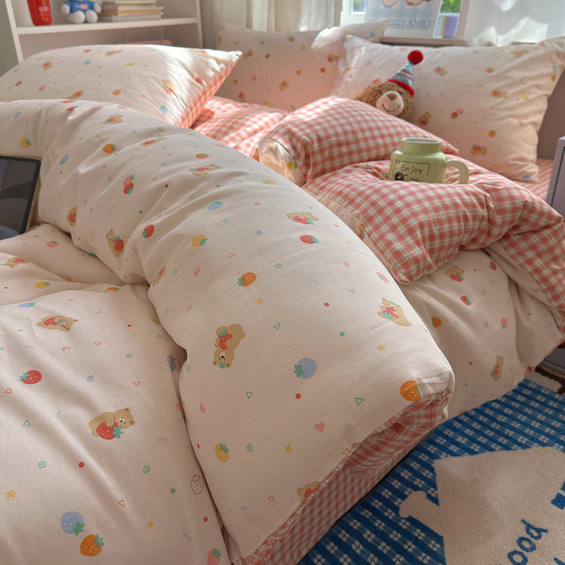 Oso recolector de bayas (¡recomendado!) / Juego de sábanas de 1,2 m de tres piezas [funda de edredón 150*200cm sábana de cama 180*230cm funda de almohada 48*74cm * 1]