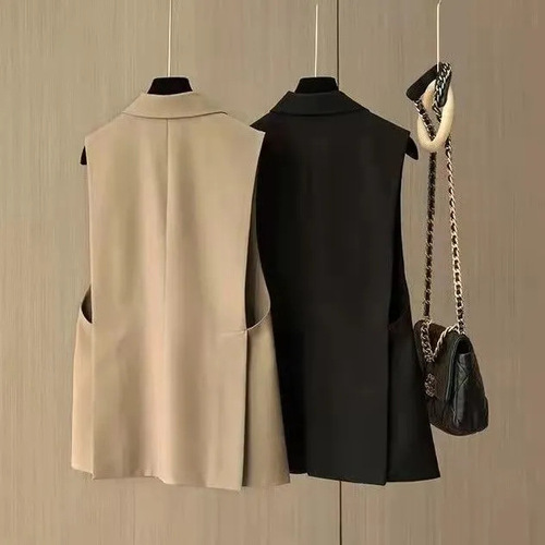 Women's Autumn New Loose Outerwear Suit Vest Sleeveless Spring and Autumn Sleeveless Blazer Vest Backless Jacket Women