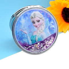 愛莎流沙鏡子雙面摺疊鏡放大便攜化妝鏡迷你超清摺疊隨身鏡