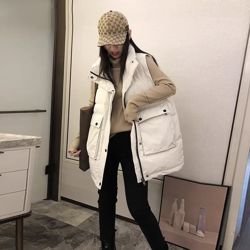 Diseño de nicho Chaleco de Bolsillo grande de las mujeres de media longitud Otoño e Invierno Nuevo chaleco suelto Chaleco de pan de las mujeres image 5