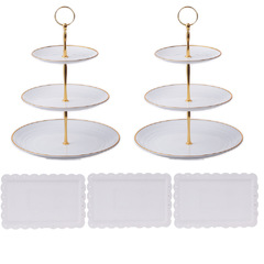 European-style 3-layer round fruit plate with thick gold rod afternoon tea pastry tray display stand dessert table cake stand arrangement