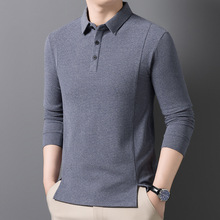 秋季男式含羊毛长袖上衣中年休闲男装时尚翻领POLO爸爸打底衫上衣