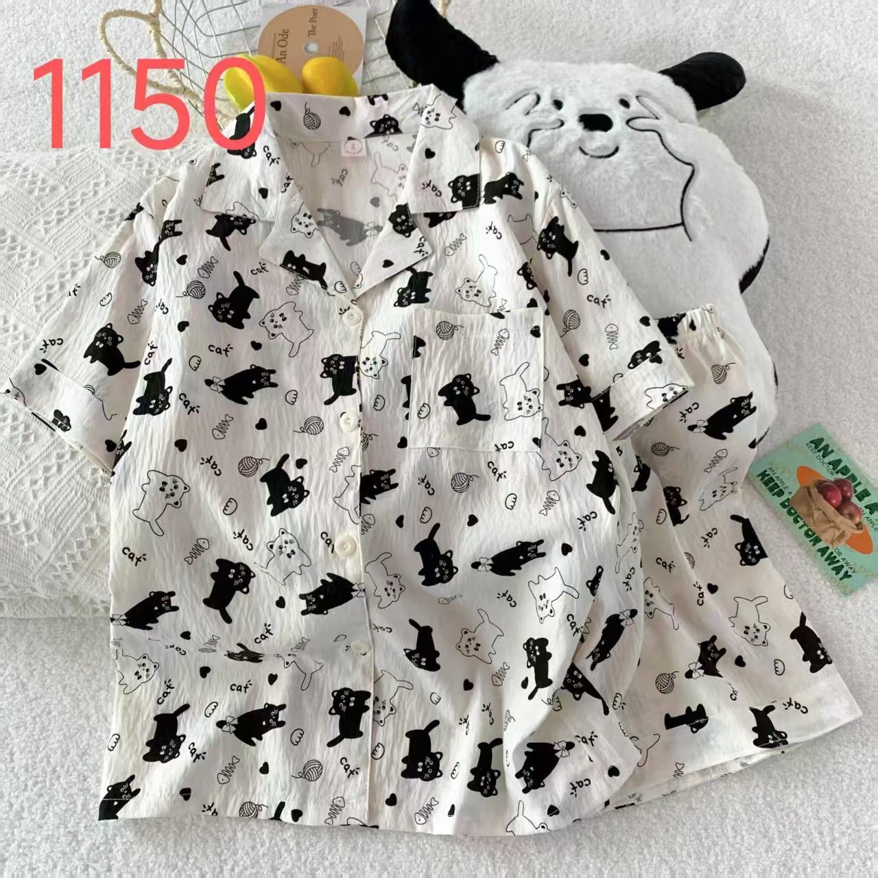 Al por mayor transfronterizo cantidad de preciosos pantalones cortos de mangas cortas de verano pijamas de nube de algodón nuevo cardigan con solapa dibujos animados ropa para el hogar