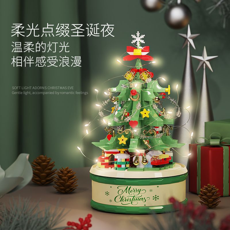 compatible with lego building blocks christmas tree light rotating music box tiny particle building blocks toys christmas holiday gifts