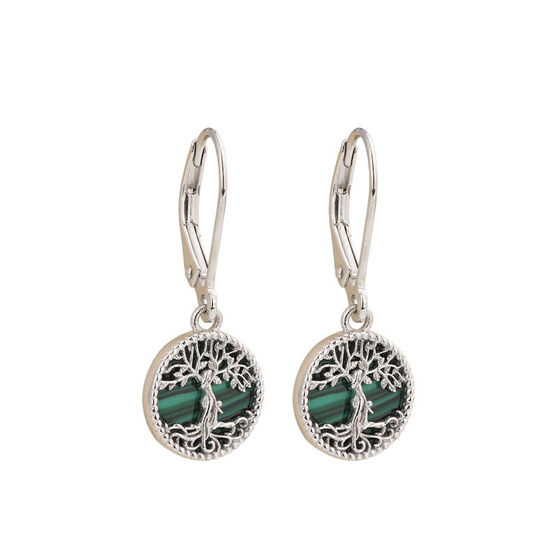 925 aretes redondos de plata esterlina árbol de la vida mujeres nicho europeo y americano diseño de alta calidad temperamento malaquita pendientes de aretes