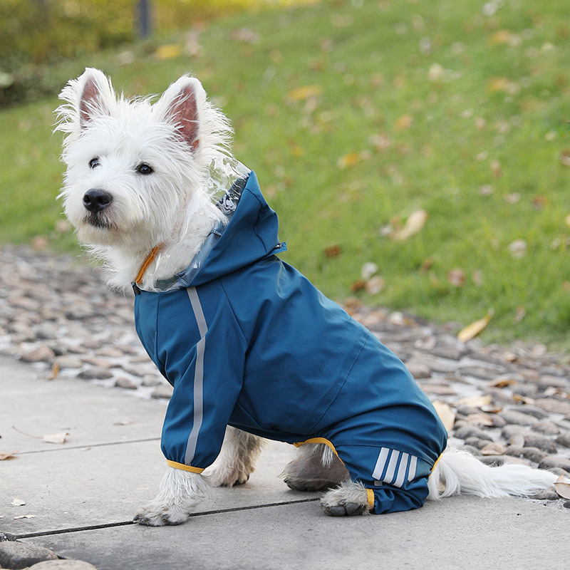 Nuevo impermeable de cuatro patas para perros remolcables transfronterizos, impermeable, grandes, medianos y pequeños, mascotas, ropa de salida en días de lluvia al por mayor