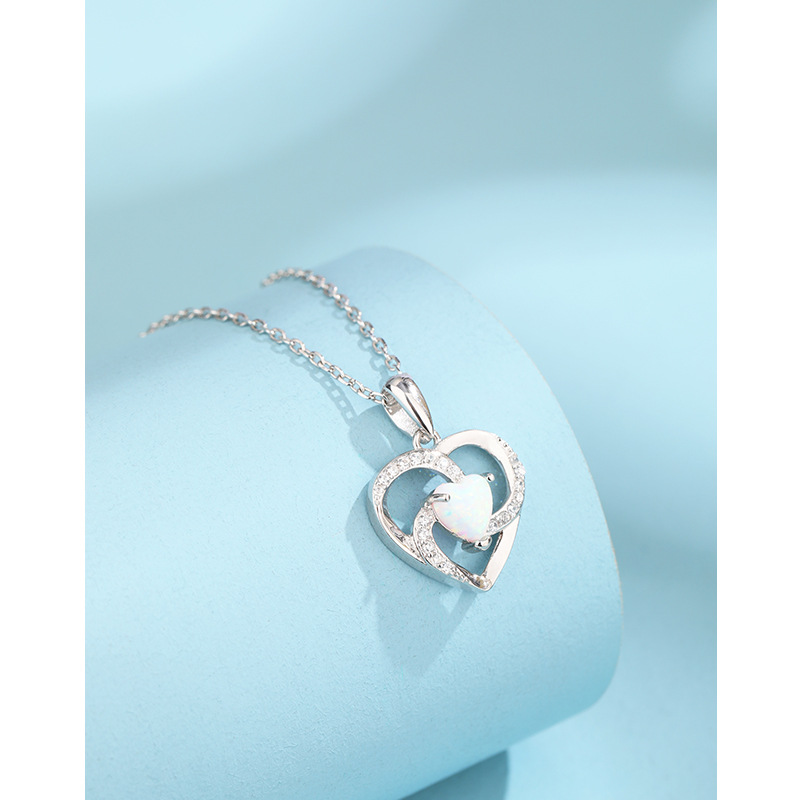 Transfronterizo nuevo 925 plata esterlina Opal amor collar mujeres nicho de diseño colgante cadena clavícula