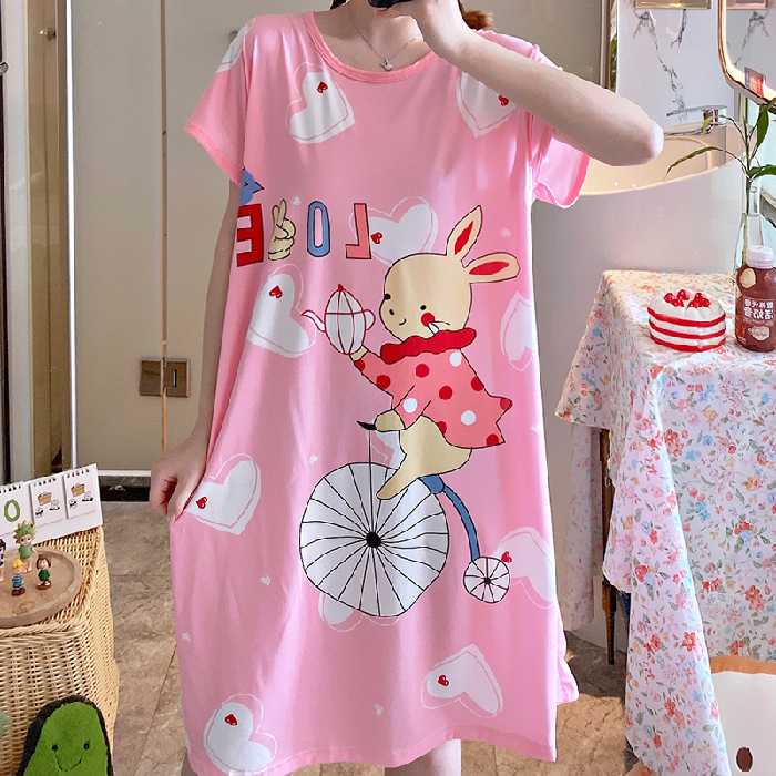 Ventas directas de la fábrica una variedad de pijamas camisón de las mujeres Vestido de manga corta suelta de dibujos animados de verano transfronterizo Comercio exterior al por mayor Sudeste de Asia