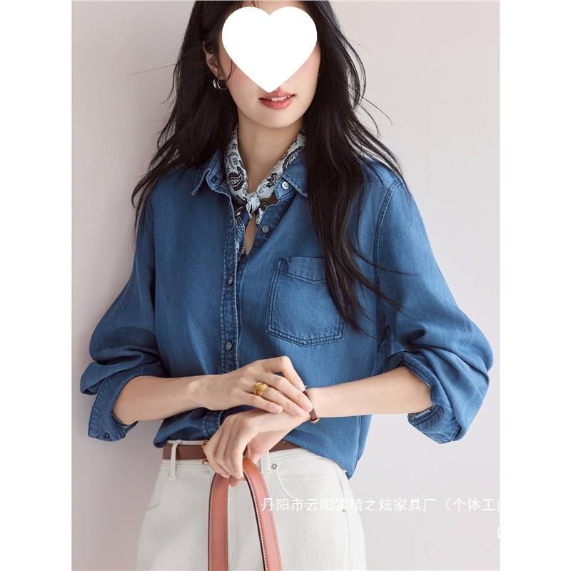 厂家直销伊丽凉感无弹薄款百搭正肩牛仔衬衫夏季新款女衬衫