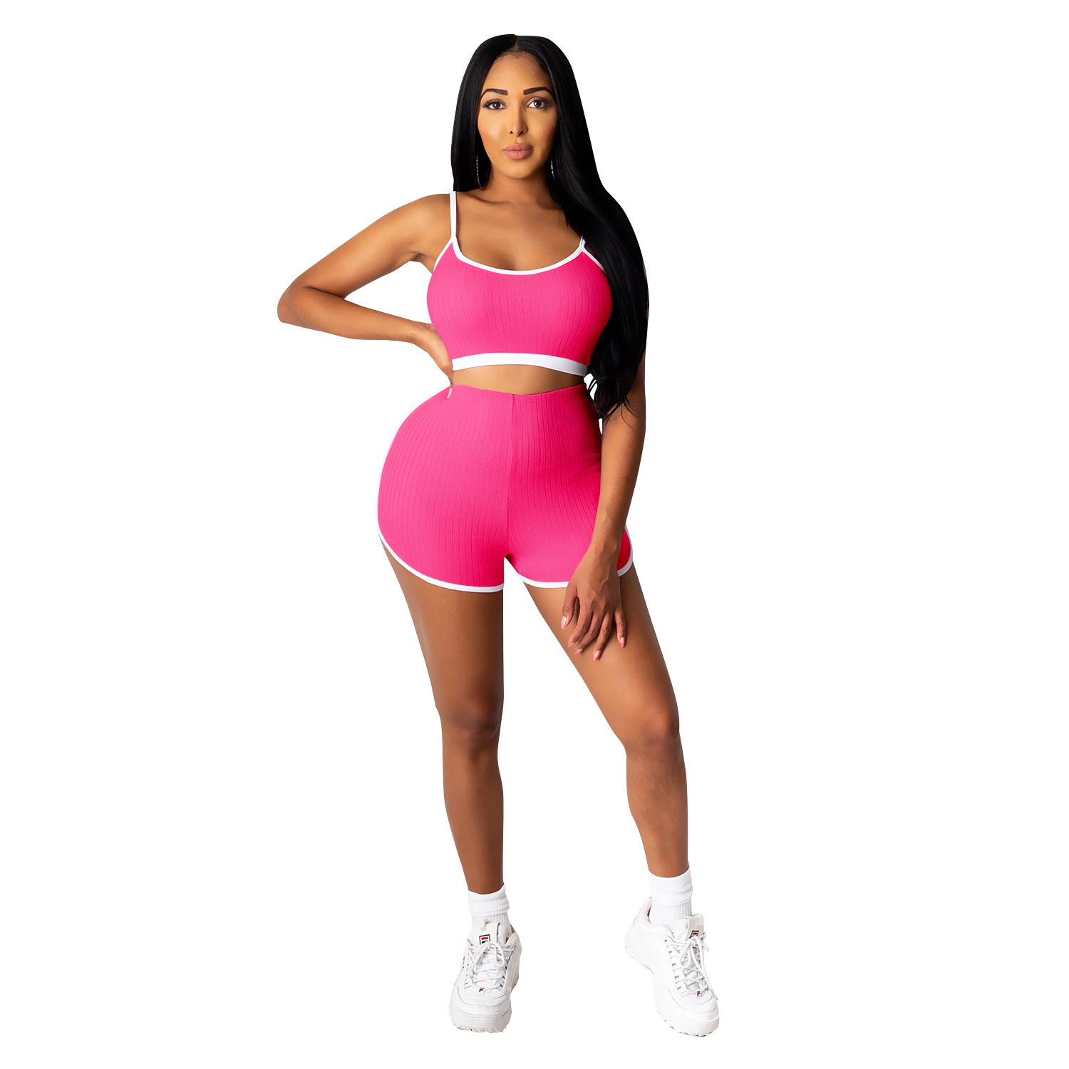 C3635 spot Aliexpress transfronterizo amazon moda europea y americana damas yoga chaleco corto de dos piezas conjunto