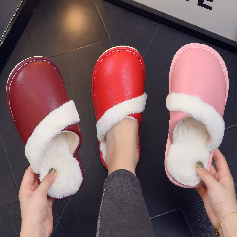 Домашние зимние тапочки из овчины Домашние Нескользящие домашние мужские и женские зимние теплые хлопковые тапочки из натуральной кожи Mute Fashion