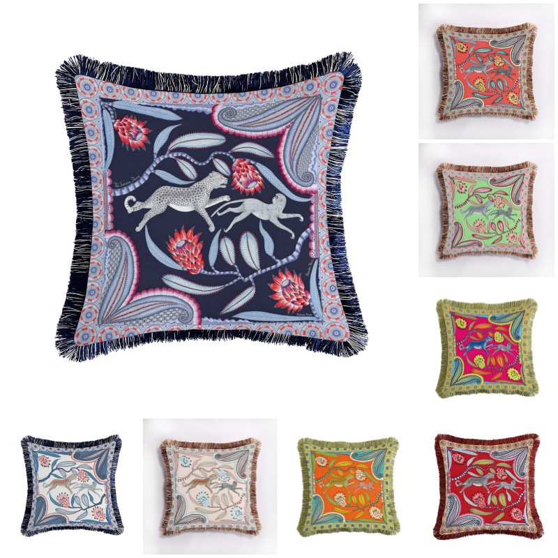 Double-sided printed high-grade decorative pillow art leopard and monkey sofa tassel cushion with core a generation of hair
