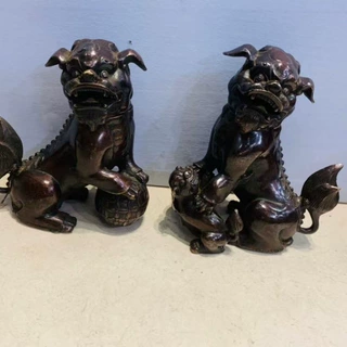 批发黄铜精品仿古做旧    狮子对炉摆件  铜狮子对炉工艺品
