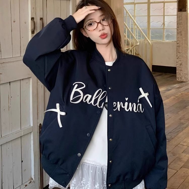 PS美式复古棒球服外套女春秋季高级设计感小众双层夹克上衣服|undefined