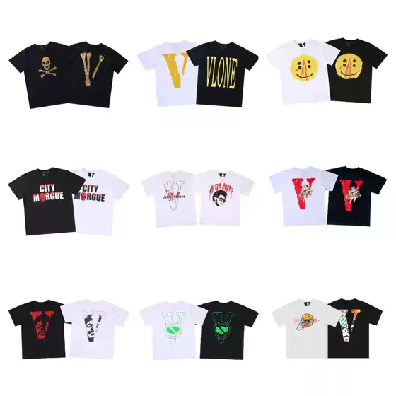VLONE Short-sleeved Big V Chinese Dragon Smoke Rhinestone Fujiwara Hao Wang Yibo Same Style vloneT-shirt Men's and Women's T-shirt Summer