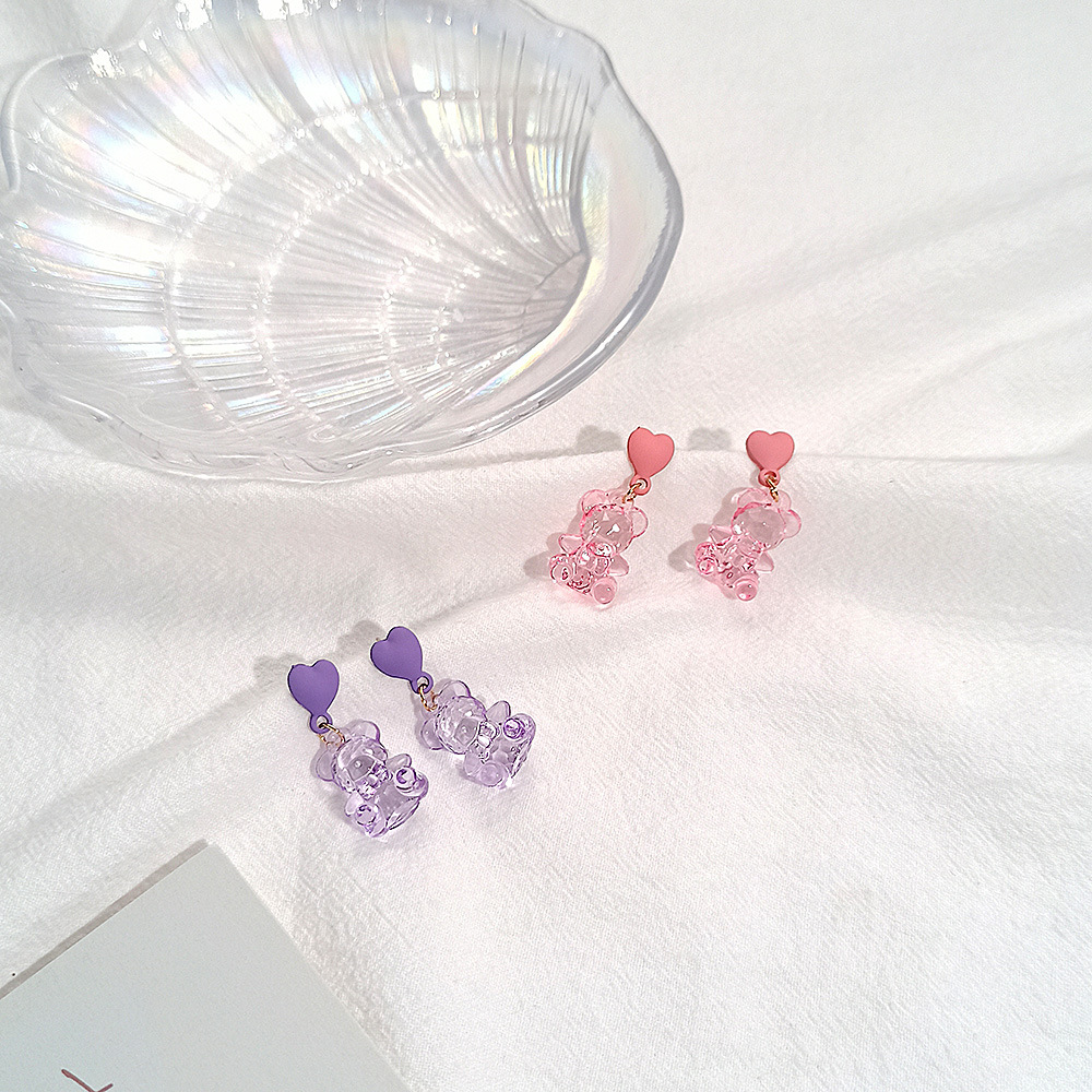 Korean Candy Color Acrylic Bear Earrings Wholesale Nihaojewelry display picture 2