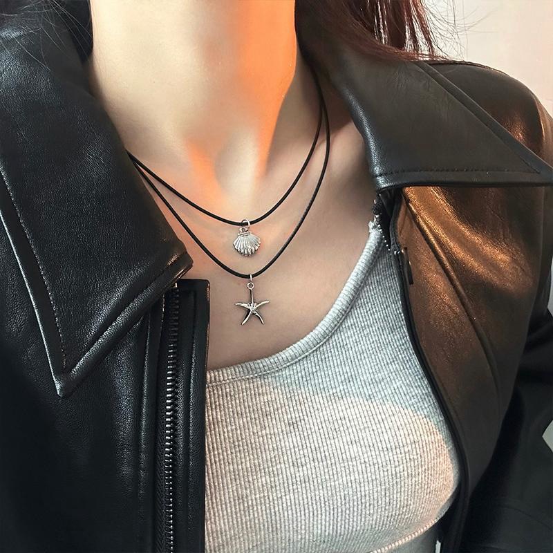 Modern Style Starfish Conch Heart Shape Alloy Leather Rope Lobster Trigger Clasp Closure Pendant Necklaces Wholesale display picture 4