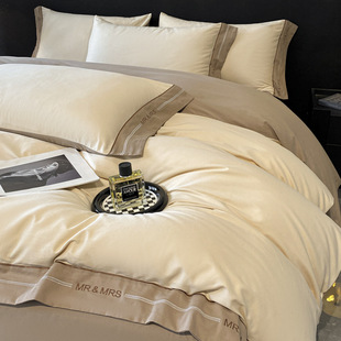 Class A Long-staple Cotton Sanding Four-piece Set Cotton Simple Embroidered Quilt Cover Sheet Autumn and Winter Thickened Cotton Bedding