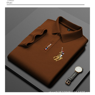2023 summer high-end export business thin casual Ice Silk men's short-sleeved T-shirt polo shirt middle-aged simple