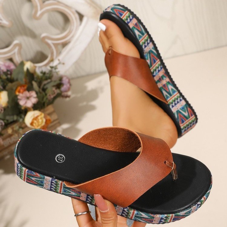 Damen-Flip-Flops in Übergrößen, Sommer, neues Design, dicke Sohle, Farbblock-Strandsandalen_voghion.com
