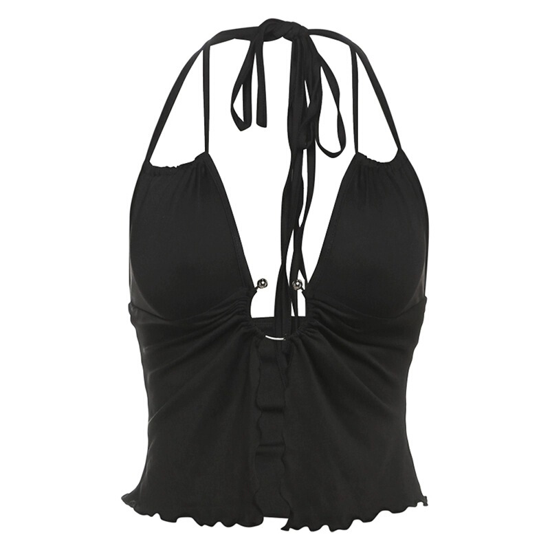 Hot Girl's Unique Backless Top with Slit Design, Slim-Fitting Camisole for Women, Lace-Up Hollow Inner Halter Neck Hot Girl's Unique Backless Top with Slit Design, Slim-Fitting Camisole for Women, Lace-Up Hollow Inner Halter Neck