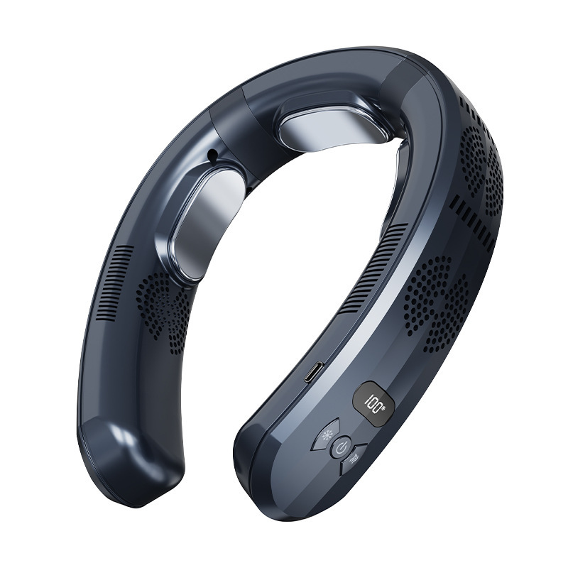 2024 ventilador de cuello colgante sin hojas transfronterizo carga usb ventilador de cuello portátil pantalla digital refrigeración deportiva verano