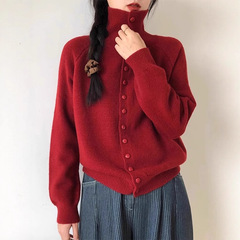 翻领软糯针织开衫女秋冬季新款复古韩系慵懒风高级感宽松毛衣外套