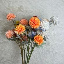 仿真3头球菊 水晶菊 仿真花 婚庆路引装饰仿真花摄影拍照道具假花