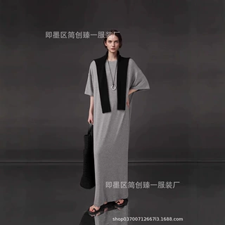 极简风裸感天丝羊毛面膜T恤裙百搭纯色连衣裙子短袖中长裙夏季新