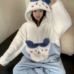 连体睡衣女冬季蓝色小八珊瑚绒加厚2025家居服卡通宿舍冬季保暖