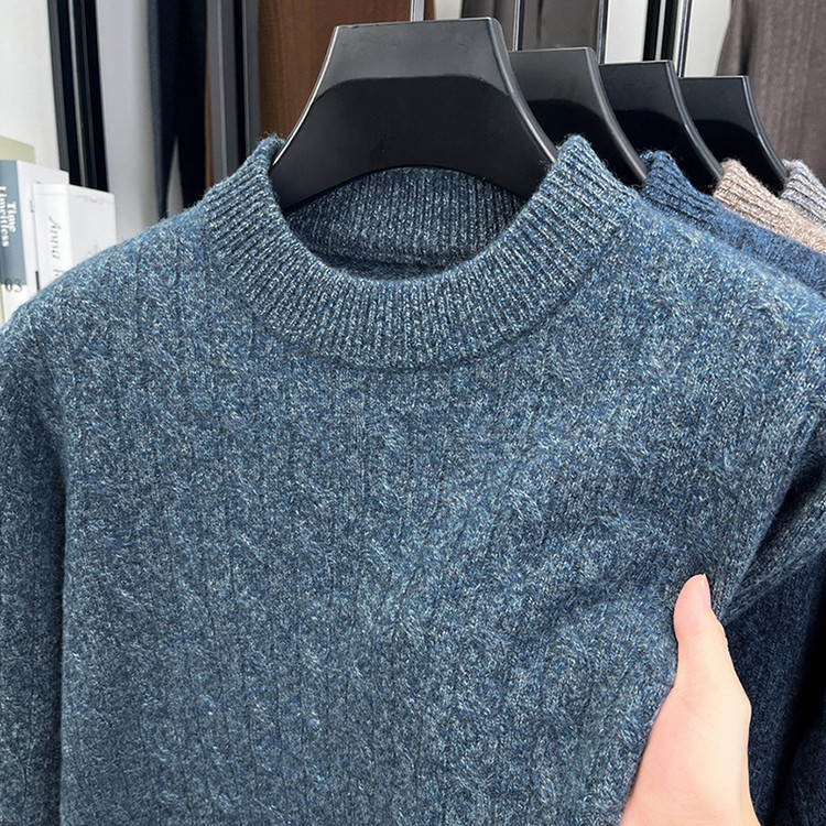 Hombres cuello redondo otoño invierno jersey Jacquard de punto de color sólido engrosado de mediana edad universal top jersey de torsión