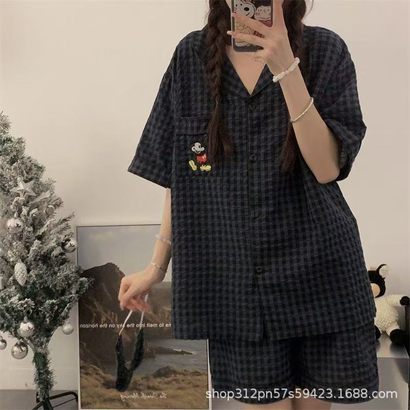 云朵棉短袖睡衣女夏季简约桃心印花夏天可外穿家居服套装跨境批发|undefined