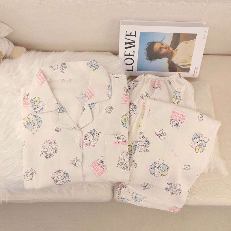 Cloud Cotton Women's Pajamas Spring and Autumn Hot-Selling High-Quality Cute Printed Cardigan Lapel Home Wear Set Wholesale