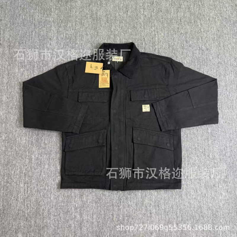 新款斯图重磅复古重工工装水洗加厚款翻领棉服夹克外套宽松|undefined