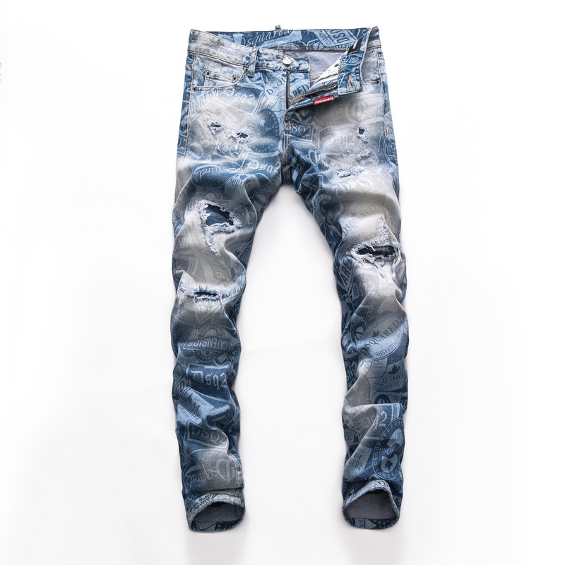 2022 blue Hong Kong style washed slag men's feet nightclub patch quality D2 Jeans trousers letter men's pants