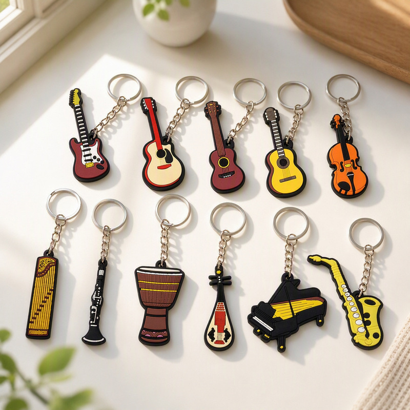 Pvc Cartoon Musical Instrument Rubber Keychain Guitar Piano Saxophone Bag Pendant Small Gift Business Pendant Key Chain