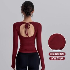 秋季新款瑜伽服薄款长袖露背透气宽松运动上衣跑步训练健身罩衫