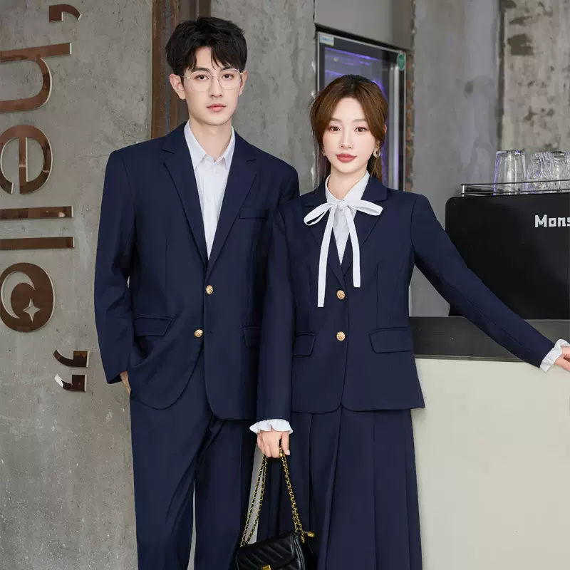 藏青色职业西装套装裙女2025新款春秋高级感正装西服工作服