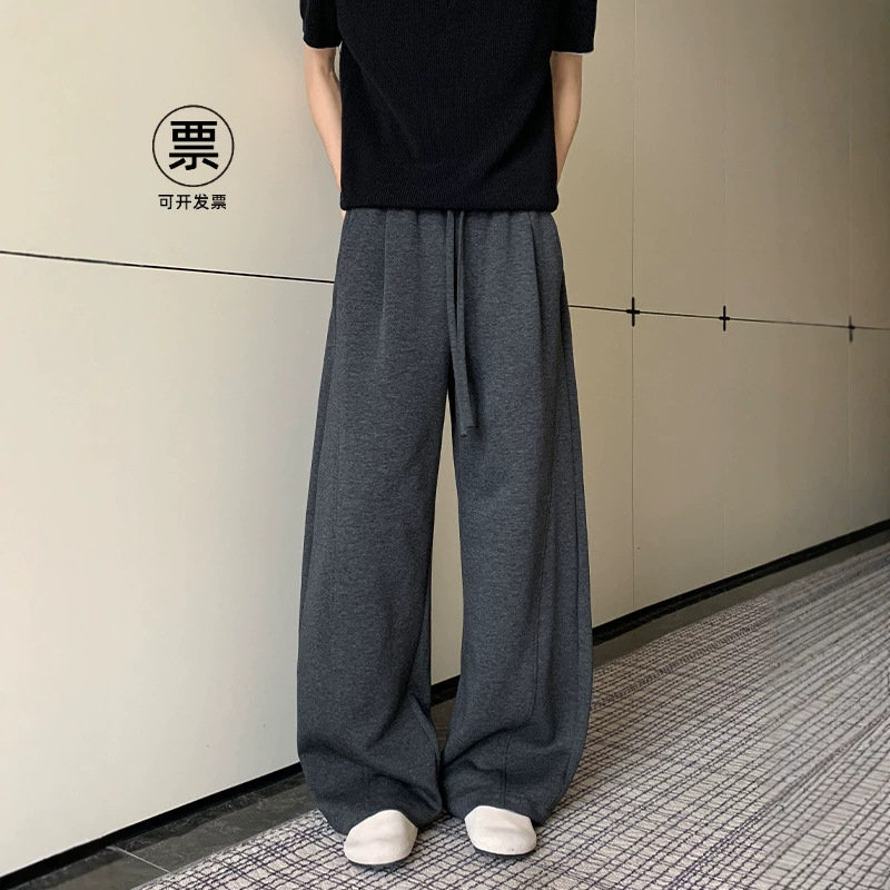 Summer Diagonal Cut Curved Hem Sweatpants for Men, Summer Cleanfit Trendy Brand Sports Long Pants, Straight-Leg Coffee Color Casual Pants