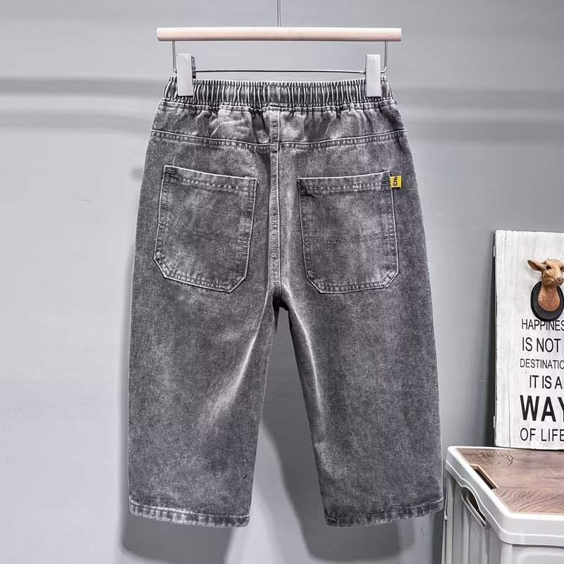 Cinco 5 puntos de pantalones cortos de mezclilla con costuras exteriores para hombres 2024 marca de moda de verano pantalones casuales de cintura elástica rectos sueltos