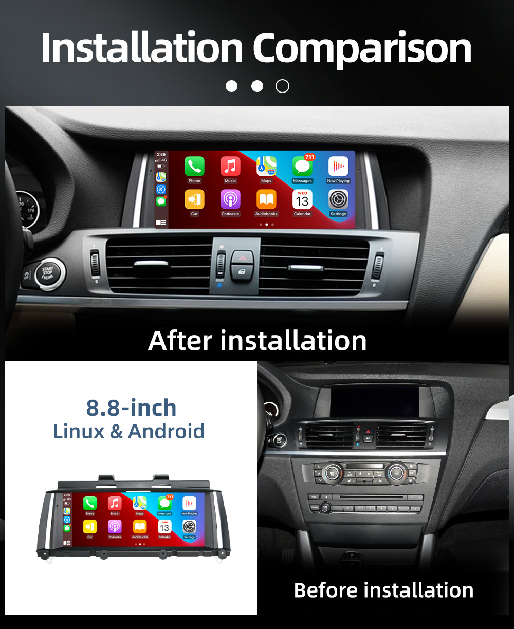 Car-Mounted Carplay Central Control Large Screen Suitable for Bmw X3 F25 X4 F26 2011-2017 Android Navigation
