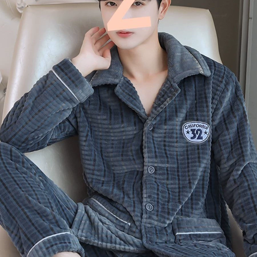 2024 новый коралловый бархатный пижама мужской зимний утолщение мужской костюм бархатный фланелевый осенний зимний домашний костюм мужской стиль