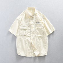 Z947男士工装短袖休闲衬衫 透气 翻领 凉 爽薄衬衣 一件代发