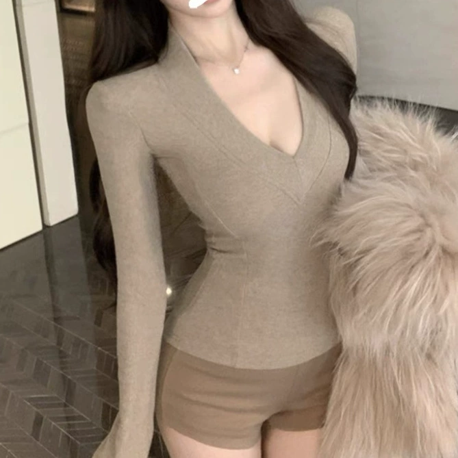 Осенняя и зимняя корейская версия текстурированная нижняя рубашка с длинными рукавами