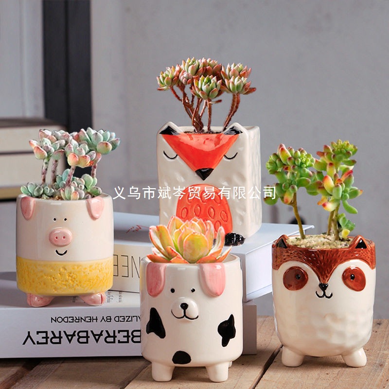 Creative Stoneware Small Flower Pot Succulent Flower Pot Ceramic Simple Large Household Cartoon Pot Succulent Indoor